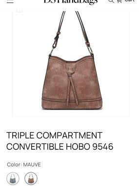 Mauve Triple-Compartment Convertible Hobo Bag